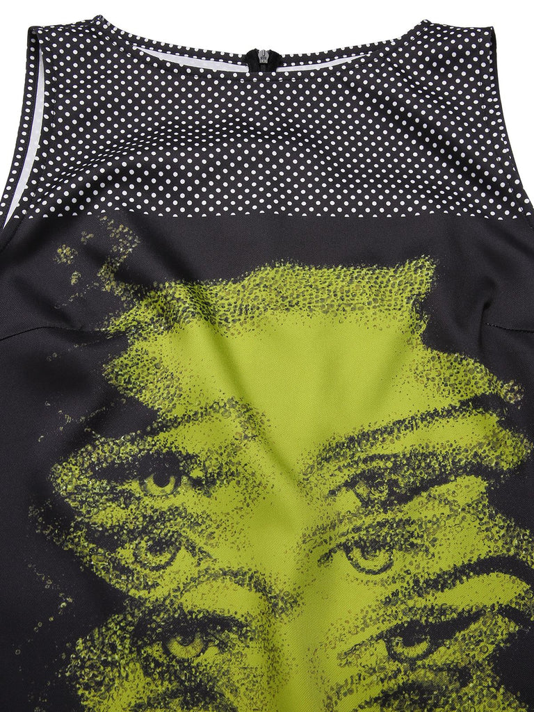 [Pre-Sale] Black 1960s Face Print Polka Dot Dress