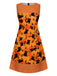 [Pre-Sale] Orange 1960s Cat & Pumpkin Print Polka Dot A-Line Dress