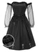 [Pre-Sale] Black 1950s Gothic Cross Ruffled Off-Shoulder Mesh Dress