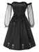 [Pre-Sale] Black 1950s Gothic Cross Ruffled Off-Shoulder Mesh Dress