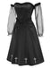 [Pre-Sale] Black 1950s Gothic Cross Ruffled Off-Shoulder Mesh Dress