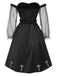 [Pre-Sale] Black 1950s Gothic Cross Ruffled Off-Shoulder Mesh Dress
