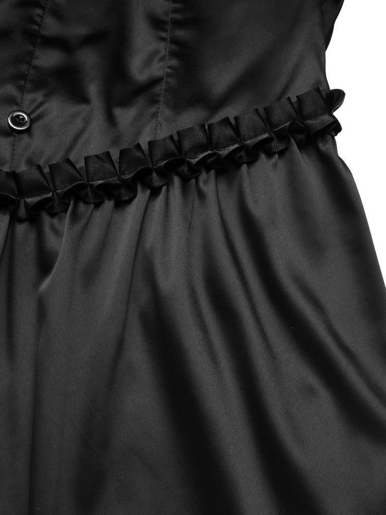 [Pre-Sale] Black 1950s Gothic Cross Ruffled Off-Shoulder Mesh Dress