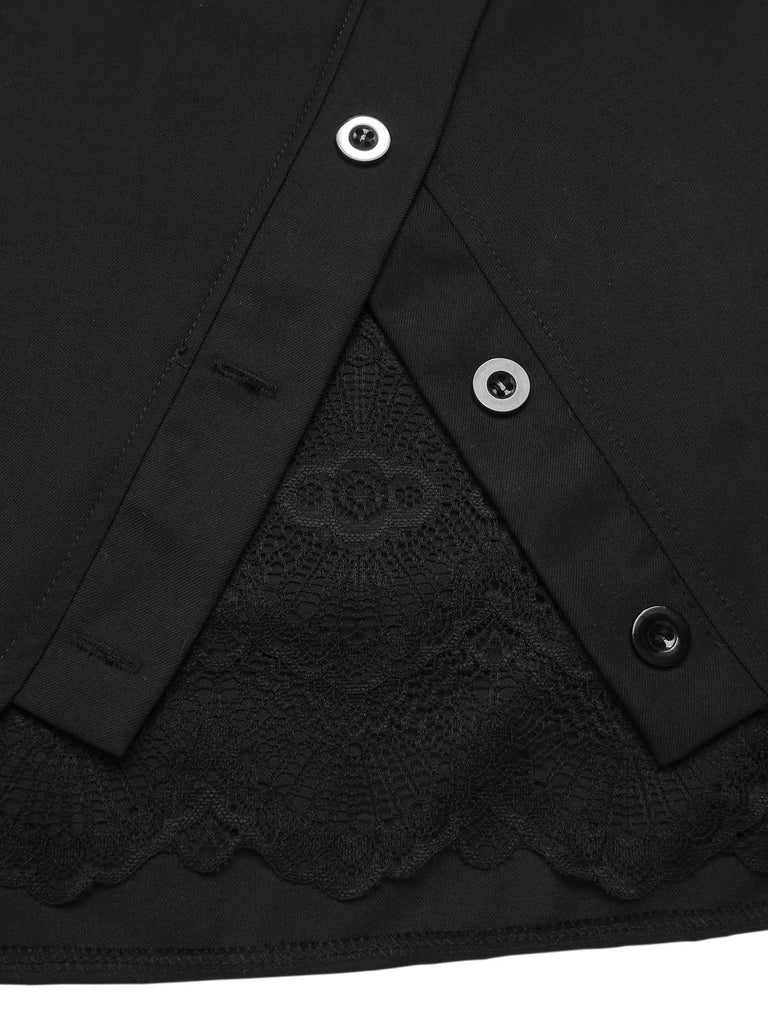 [Pre-Sale] 2PCS 1960s Button Shirt & Lace Hem Solid Skirt