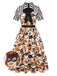 [Pre-Sale] 1950s Shirt Collar Striped Halloween Print Patchwork Dress