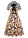 [Pre-Sale] 1950s Shirt Collar Striped Halloween Print Patchwork Dress