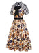 [Pre-Sale] 1950s Shirt Collar Striped Halloween Print Patchwork Dress