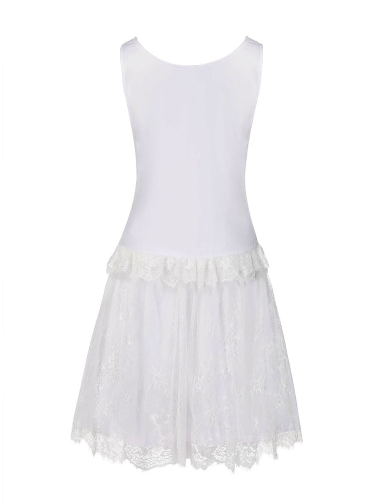 [Pre-Sale] White 1920s Lace Patchwork Dress With Rose Necklace