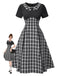 Black 1950s Lapel Pleated Plaid Patchwork Dress