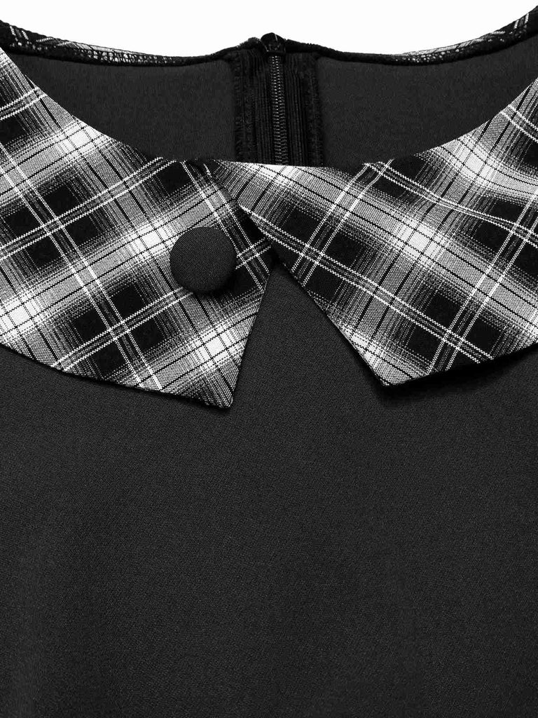 [Pre-Sale] Black 1950s Lapel Pleated Plaid Patchwork Dress