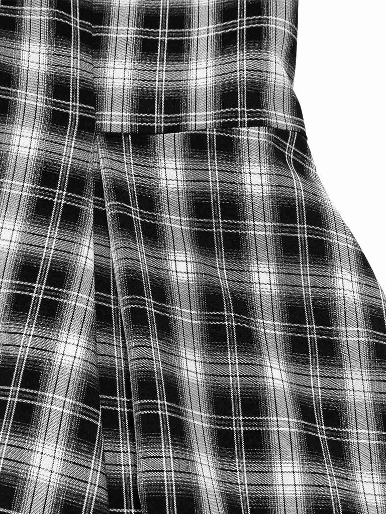 [Pre-Sale] Black 1950s Lapel Pleated Plaid Patchwork Dress