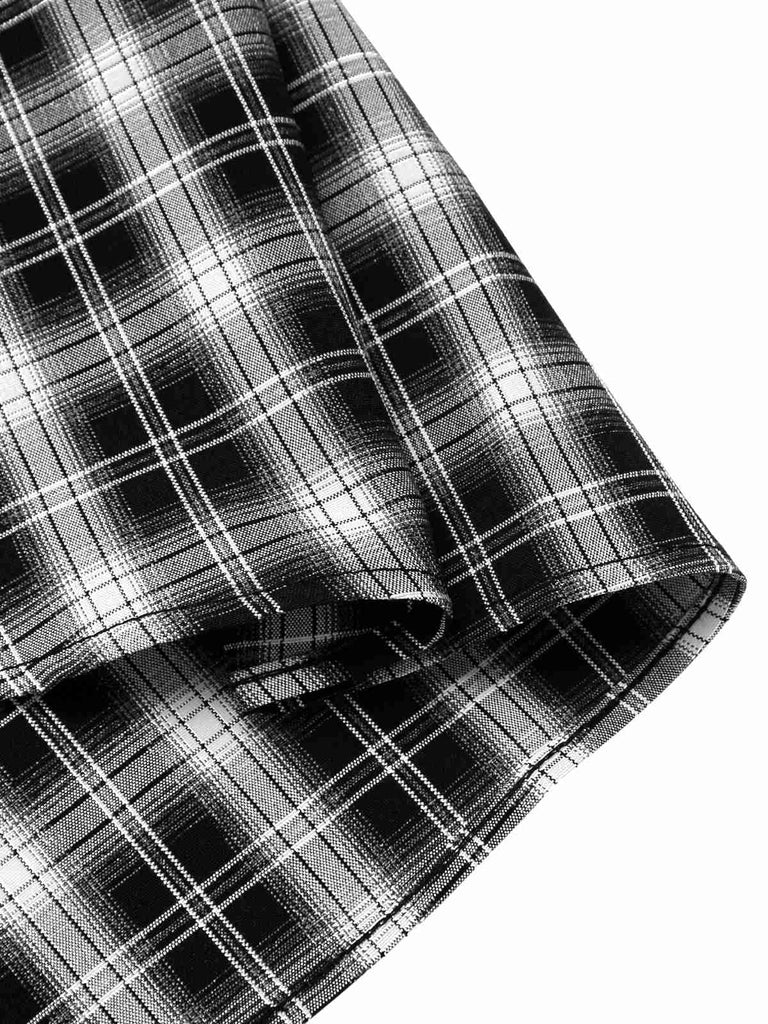 [Pre-Sale] Black 1950s Lapel Pleated Plaid Patchwork Dress