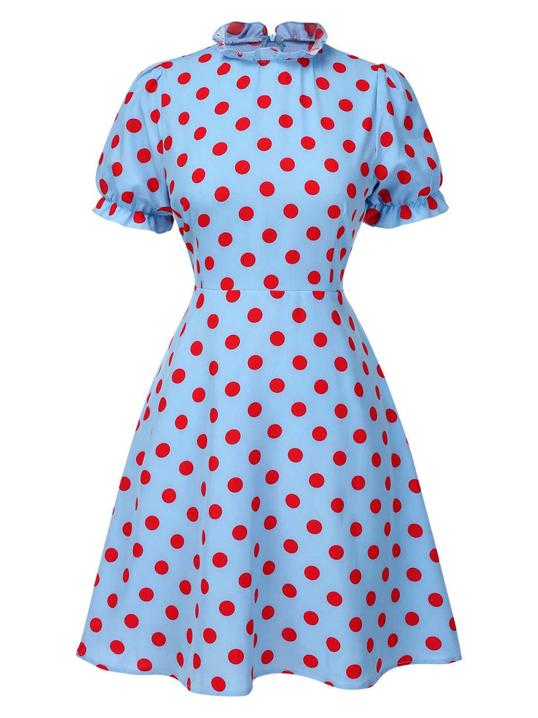 [Pre-Sale] 2PCS 1940s Ruffle Polka Dot Dress & Cotton Apron Skirt