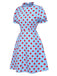 [Pre-Sale] Blue 1940s Polka Dot Ruffled Puff Sleeve Dress