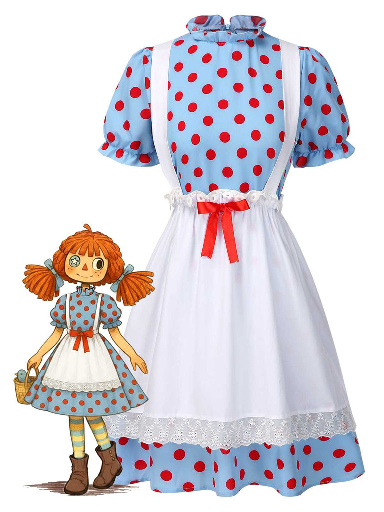 [Pre-Sale] 2PCS 1940s Ruffle Polka Dot Dress & Cotton Apron Skirt