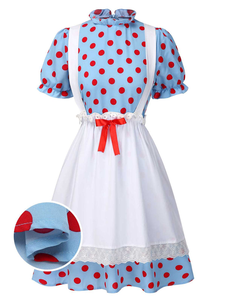 [Pre-Sale] 2PCS 1940s Ruffle Polka Dot Dress & Cotton Apron Skirt