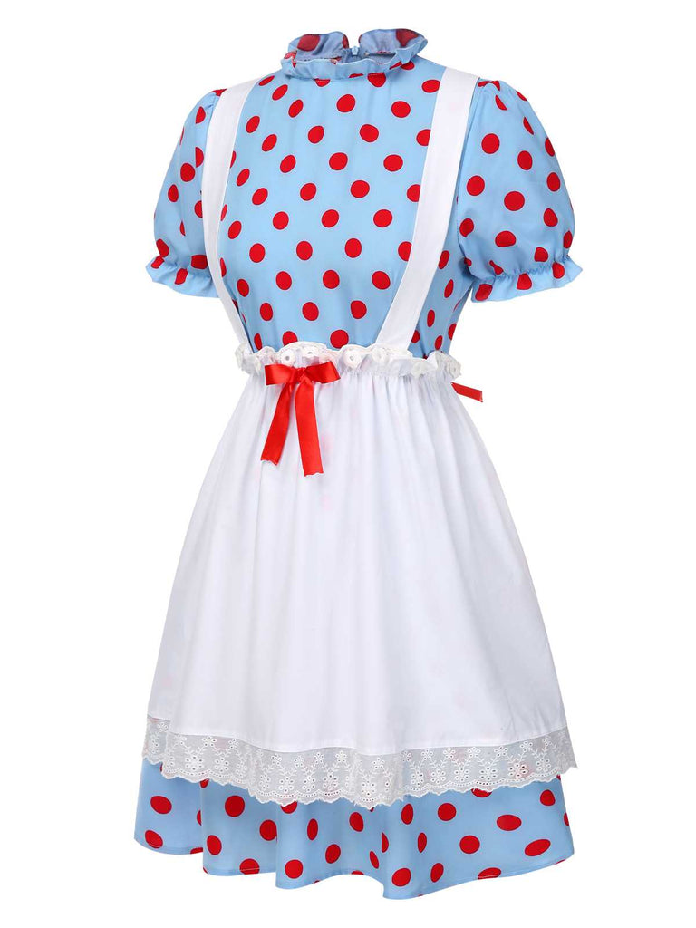 [Pre-Sale] 2PCS 1940s Ruffle Polka Dot Dress & Cotton Apron Skirt
