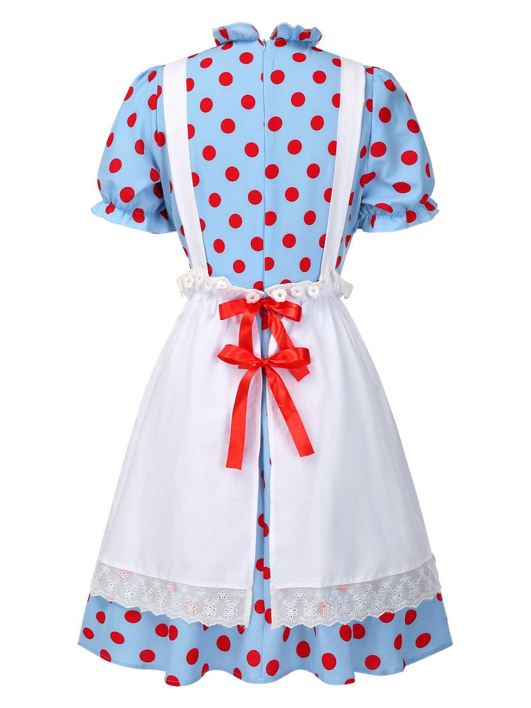 [Pre-Sale] 2PCS 1940s Ruffle Polka Dot Dress & Cotton Apron Skirt