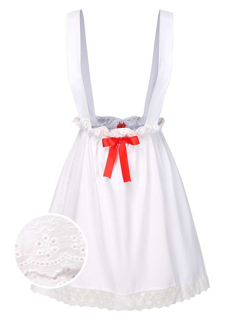[Pre-Sale] White 1940s Cotton Lace Trim Suspender Apron Skirt