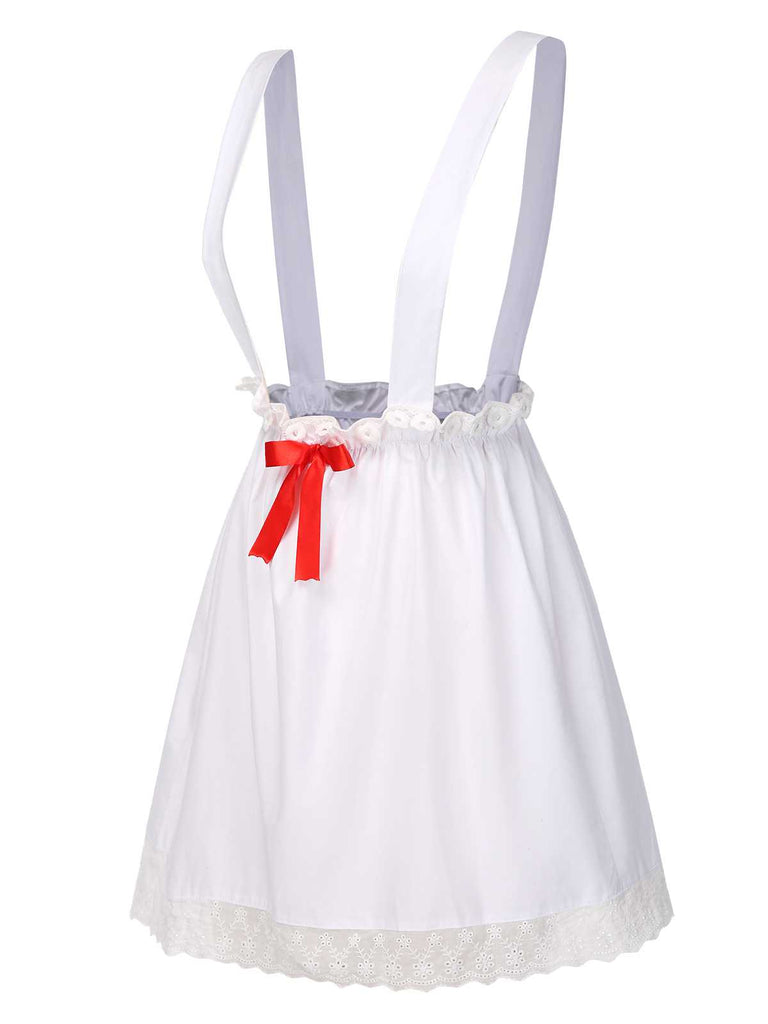 [Pre-Sale] White 1940s Cotton Lace Trim Suspender Apron Skirt