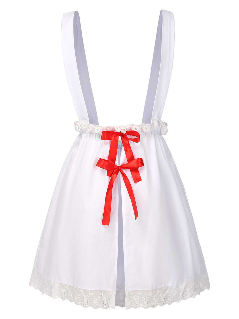 [Pre-Sale] White 1940s Cotton Lace Trim Suspender Apron Skirt