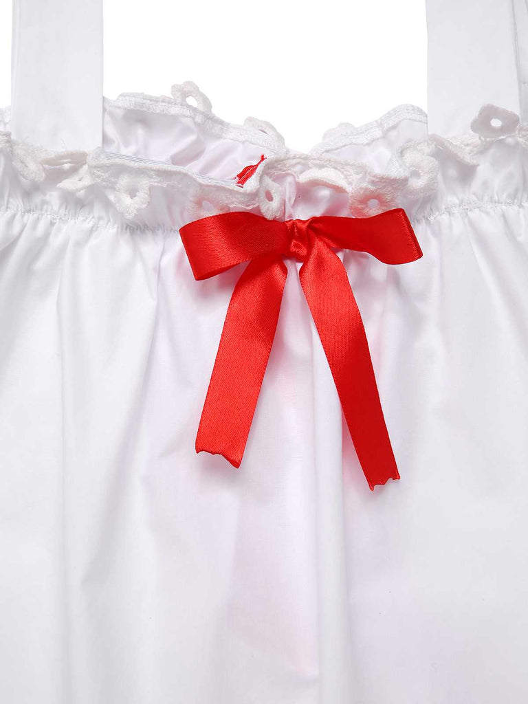 [Pre-Sale] White 1940s Cotton Lace Trim Suspender Apron Skirt