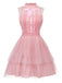 Pink 1960s Lace Trim Ribbon Bow Sleeveless Tulle Dress