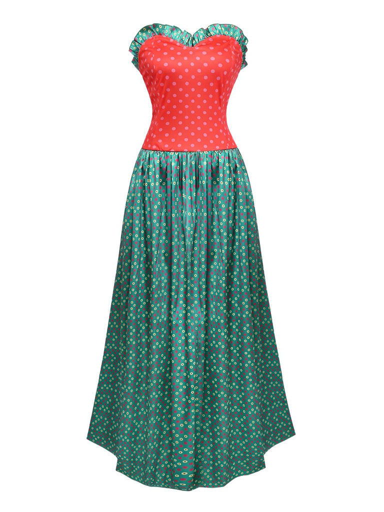 Green 1930s Grinch Martha Cosplay Polka Dot Strapless Dress