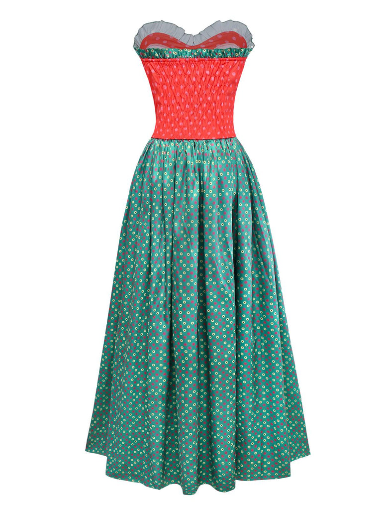 Green 1930s Grinch Martha Cosplay Polka Dot Strapless Dress