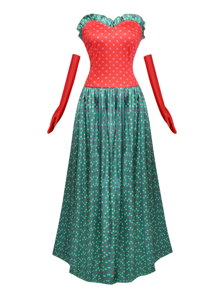 Green 1930s Grinch Martha Cosplay Polka Dot Strapless Dress