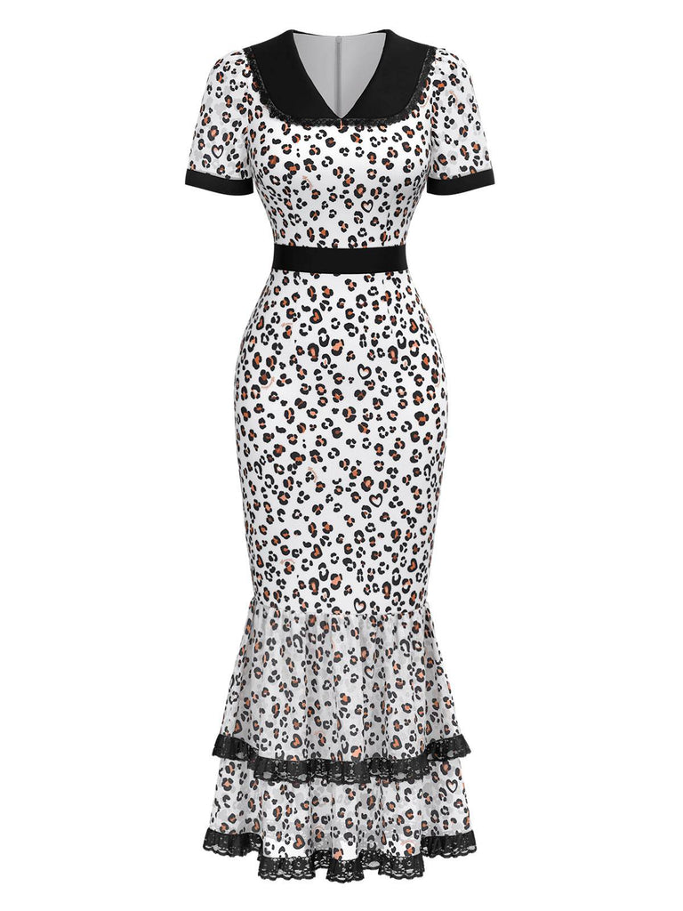 [Pre-Sale] White & Black 1930s Leopard Lace Fishtail Dress