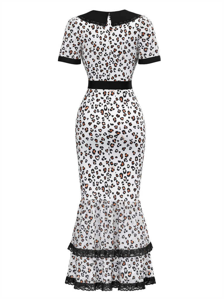 [Pre-Sale] White & Black 1930s Leopard Lace Fishtail Dress