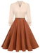 [Pre-Sale] Khaki 1950s Colorblock Long Sleeve Button Dress
