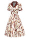 [Pre-Sale] Brown 1940s Notched Collar Chains Print Dress