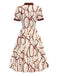 [Pre-Sale] Brown 1940s Notched Collar Chains Print Dress
