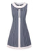 [Pre-Sale] Blue Grey 1960s A-Line Stripe Bow Dress
