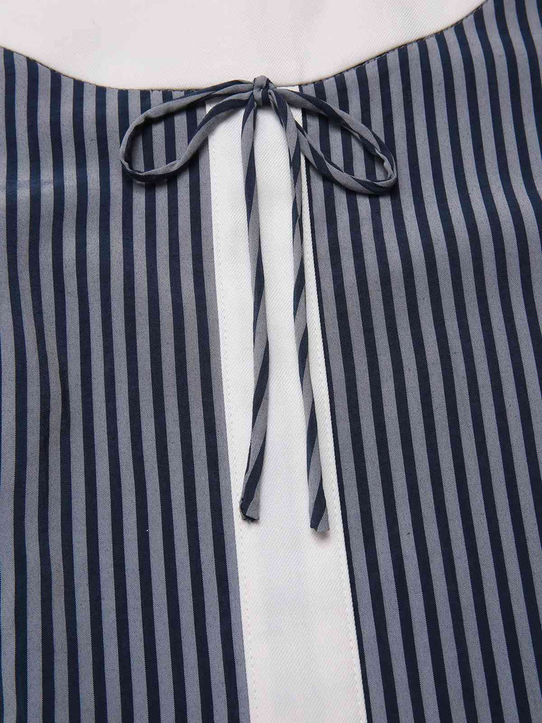 [Pre-Sale] Blue Grey 1960s A-Line Stripe Bow Dress