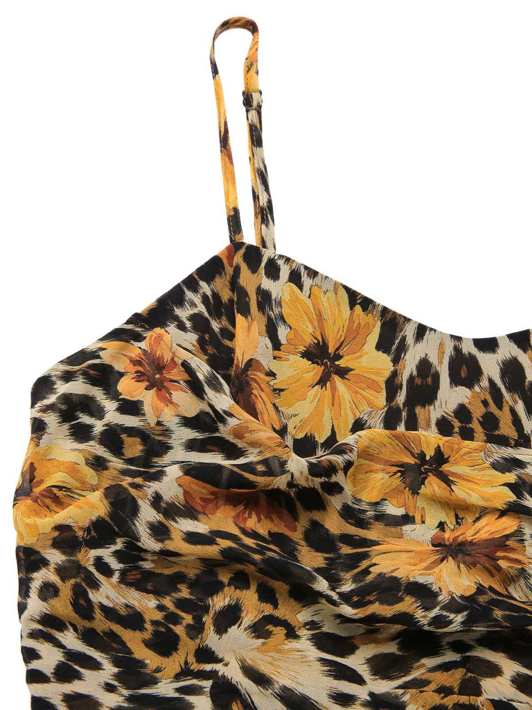 1950s Slip Leopard Sunflower Butterflies Lace Dress