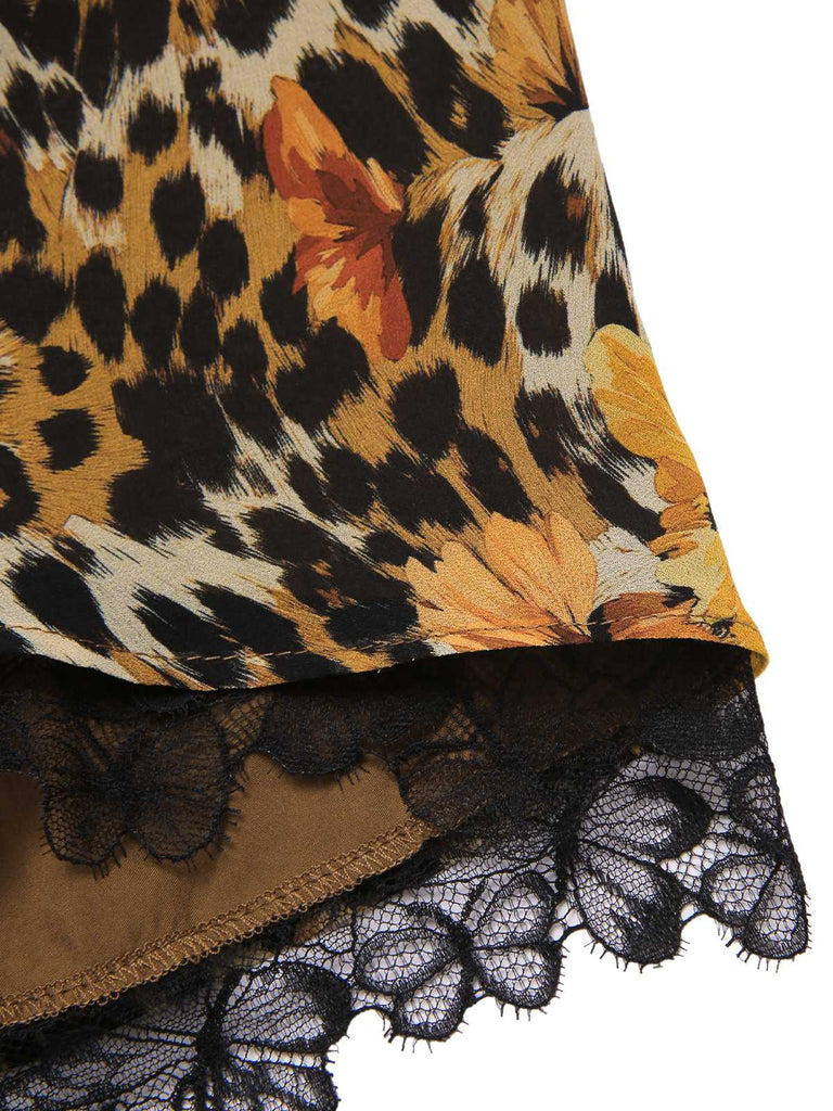 1950s Slip Leopard Sunflower Butterflies Lace Dress