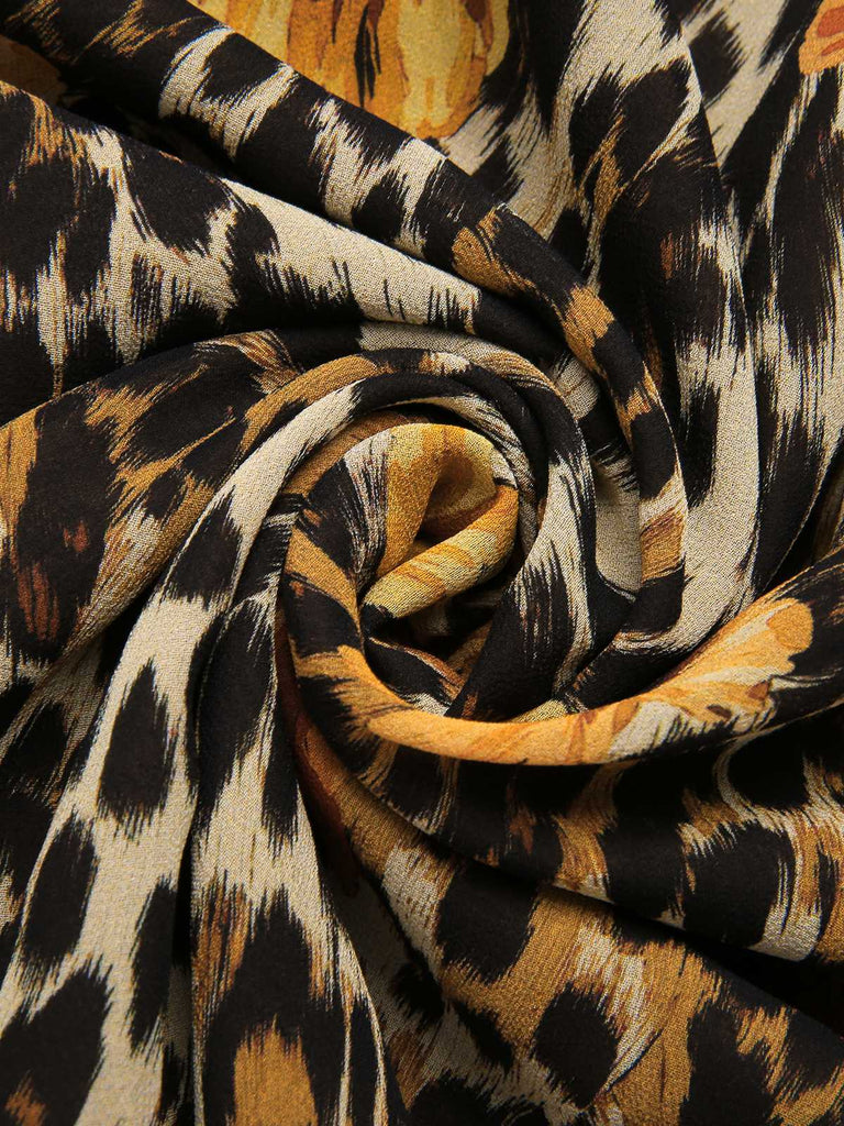 1950s Slip Leopard Sunflower Butterflies Lace Dress