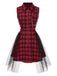 [Pre-Sale] Red 1980s Punk Lapel Mesh Skirt Tartan Dress