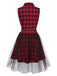 [Pre-Sale] Red 1980s Punk Lapel Mesh Skirt Tartan Dress
