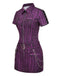 [Pre-Sale] Purple 1940s Gothic Striped Chains Belted Mini Dress