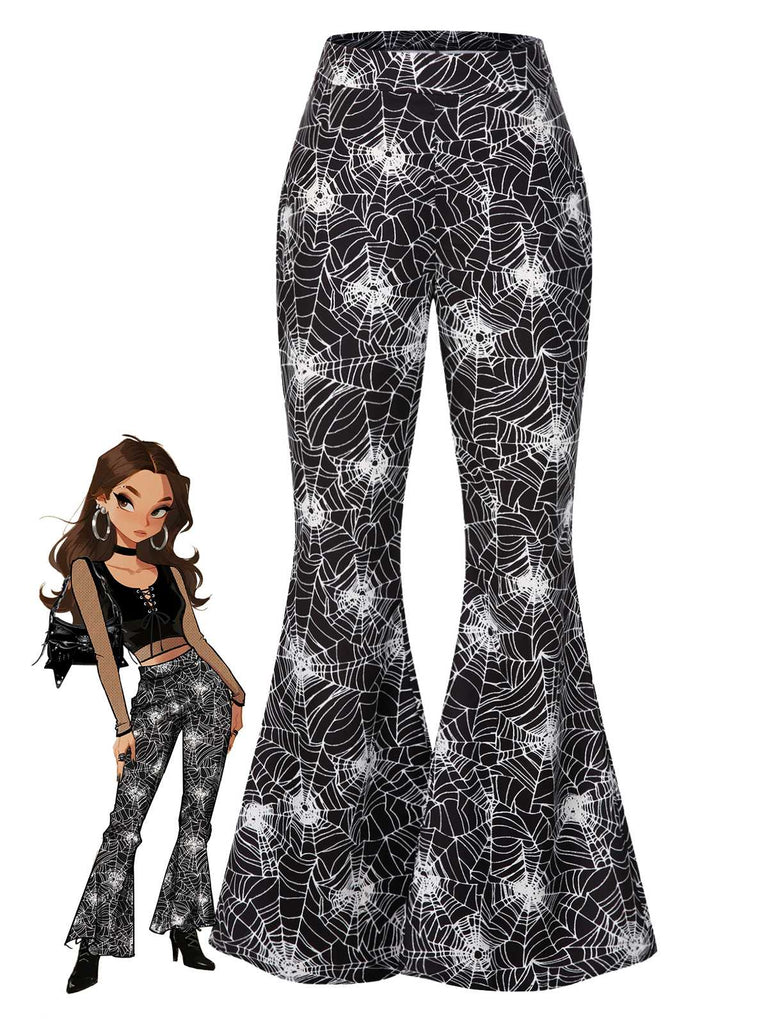 [Pre-Sale] Black 1960s Halloween Spiderweb Flared Pants