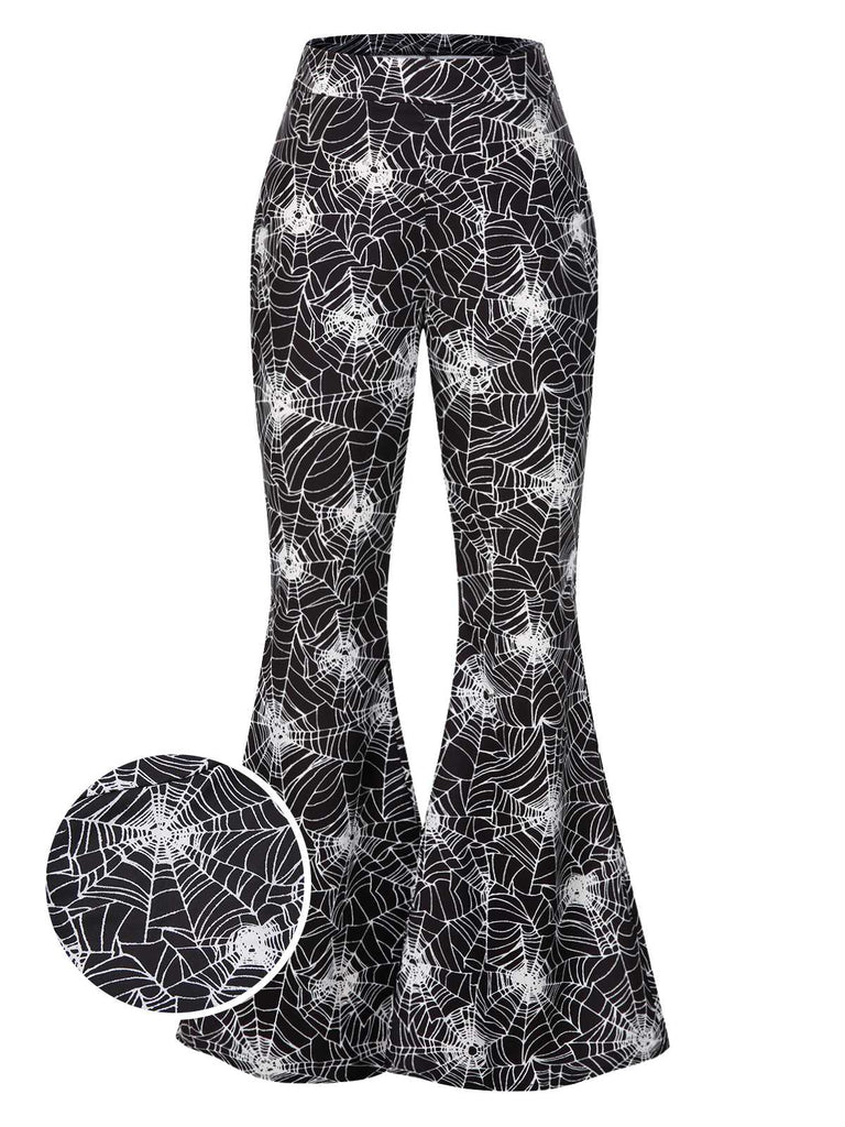 [Pre-Sale] Black 1960s Halloween Spiderweb Flared Pants
