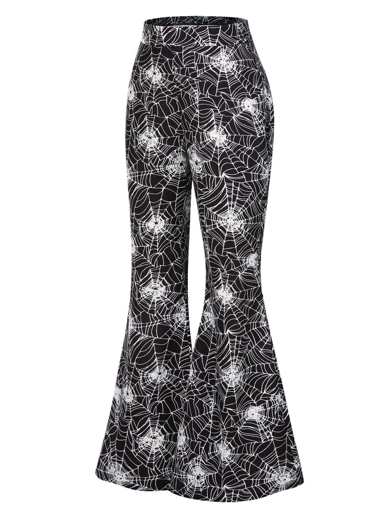 [Pre-Sale] Black 1960s Halloween Spiderweb Flared Pants