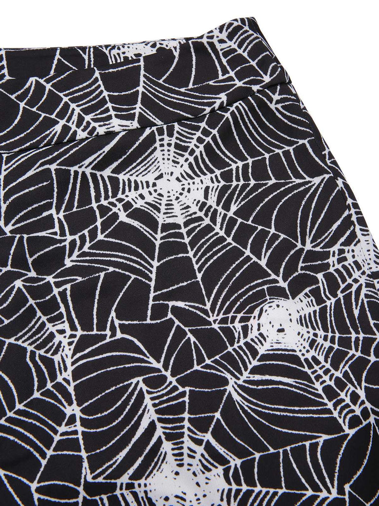 [Pre-Sale] 2PCS Halloween 1960s Fishnet Top & Spiderweb Flared Pants