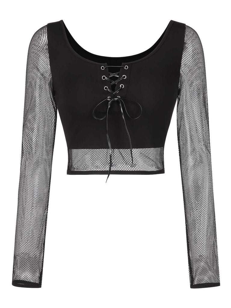 [Pre-Sale] 2PCS Halloween 1960s Fishnet Top & Spiderweb Flared Pants