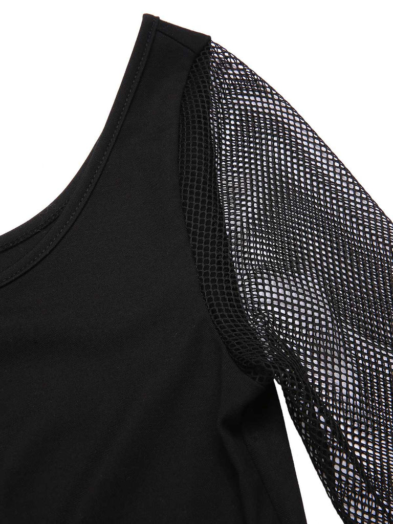 [Pre-Sale] Black 1960s Fishnet Lace-Up Crop Top