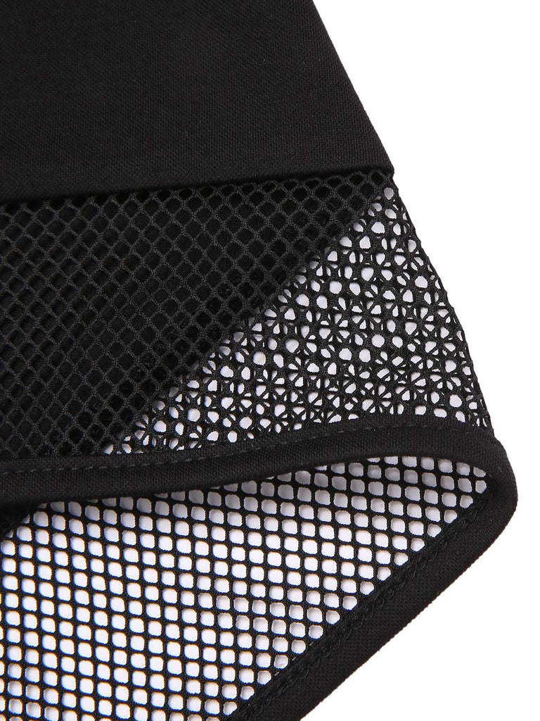 [Pre-Sale] Black 1960s Fishnet Lace-Up Crop Top